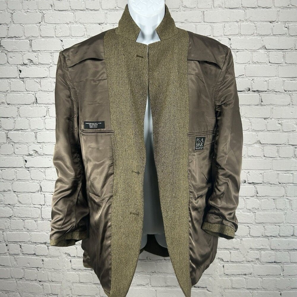 VTG Jos A Bank Brown Wool Herringbone 2 Button Vented Suit Jacket Size 41R - Picture 16 of 16